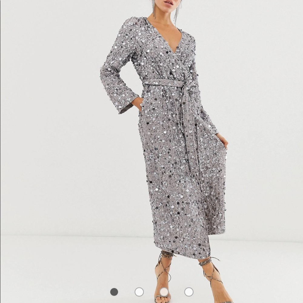 ASOS EDITION wrap midi dress in disc sequin